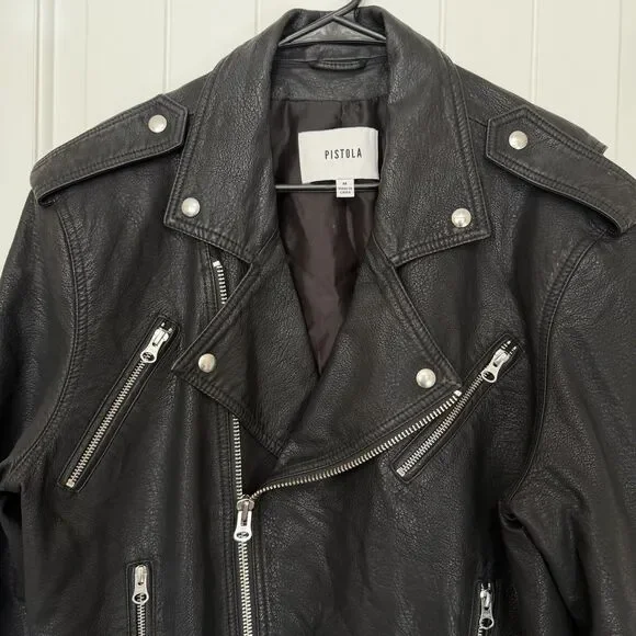 Pistola Blaine Boyfriend Moto Jacket Women Medium Black Faux Leather BikerGrunge - Picture 6 of 16
